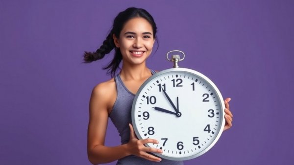 Woman holding clock symbolizing time management for maintaining weight loss.