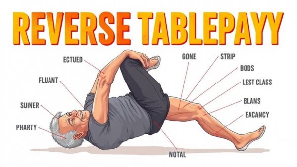 Reverse tabletop exercise for older adults illustrated guide with muscle focus.