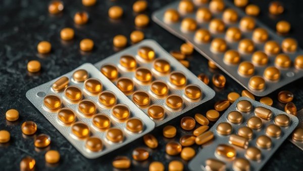 Golden pills and blister packs an artistic depiction of long-term birth control pill safety.