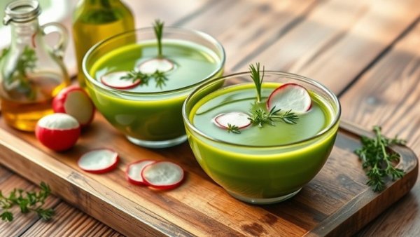 Fresh spring soup recipes with vibrant green ingredients and garnishes.