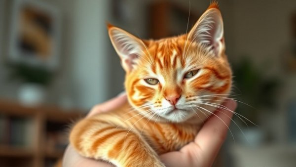 Ginger cat held lovingly, explaining why do cats slow blink.