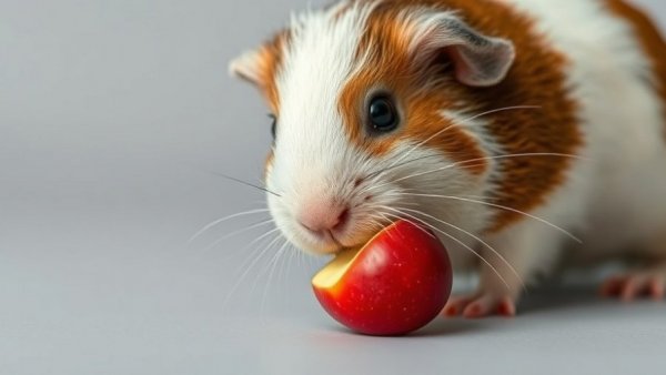 Curious guinea pig with red apple, exploring if guinea pigs can eat apples.