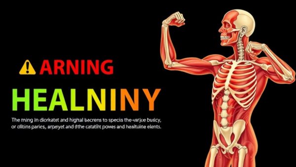 Anatomical diagram with weak legs warning sign.