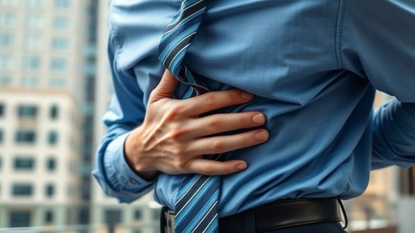 Man holding stomach in discomfort seeking fast heartburn relief with antacids.