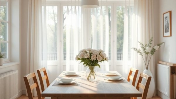 Elegant dining room showcasing spring decluttering tips with minimal decor.