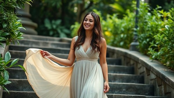 Woman romanticizing spring in a garden setting.