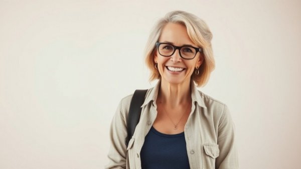 Smiling midlife woman confident about biohacking and peptides benefits.