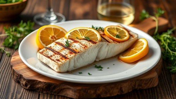 Cedar plank grilled halibut with citrus, fresh herbs, and wine.