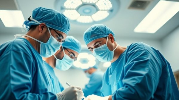 Focused surgeons working in a bright operating room, Chronic Kidney Disease monitoring.