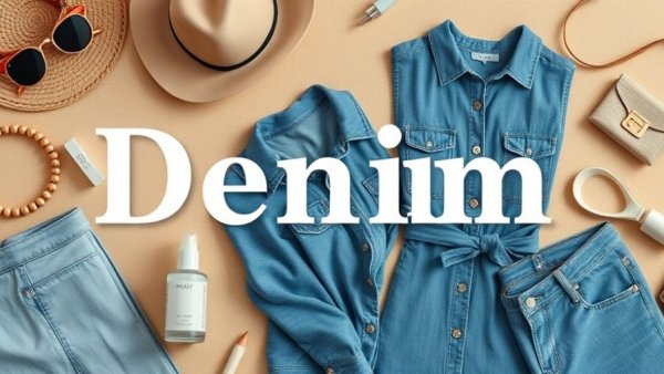 Spring wellness and fashion trends collage with denim and beauty items.