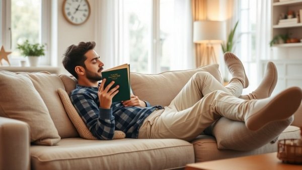Relaxed person lounging on couch for nervous system spring reset.