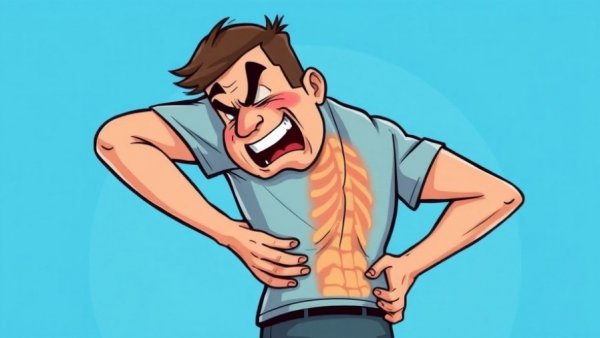 Cartoon man managing chronic pain naturally with back pain illustration.