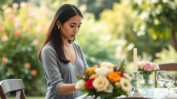 Young woman arranging flowers outdoors for Mother's Day gifts at Target.