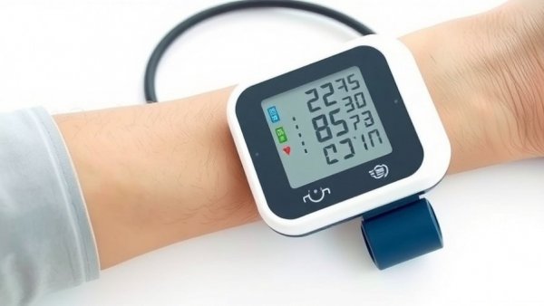 Digital blood pressure monitor showing reading, emphasizing high blood pressure prevention.