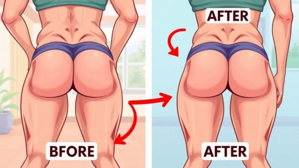 Exercises for hip dips over 50: before and after illustration.
