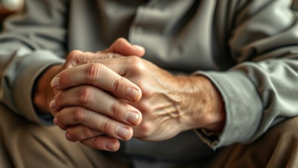 Older man's hands resting calmly in casual setting
