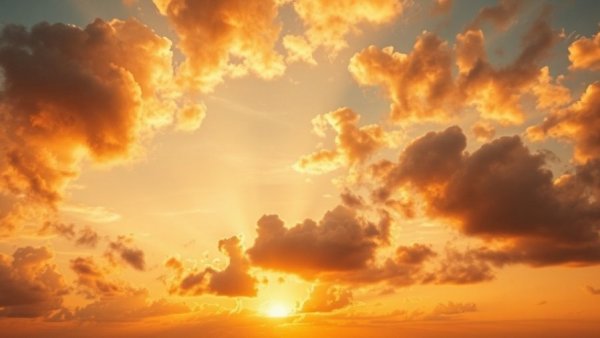 Vivid sunset sky with bright sun and clouds illustrating UV protection and outdoor skin safety