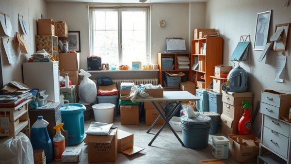 Cluttered room showing household problems that impact wellness.