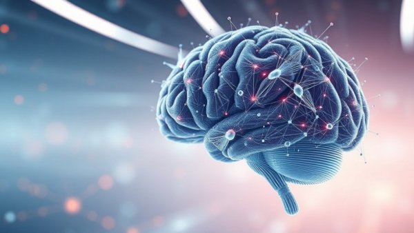 Abstract digital brain in futuristic setting representing AI ethics.