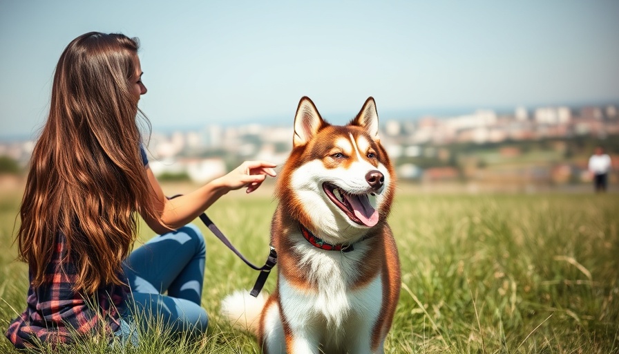 Teaching a Husky to stay in a field with city view.