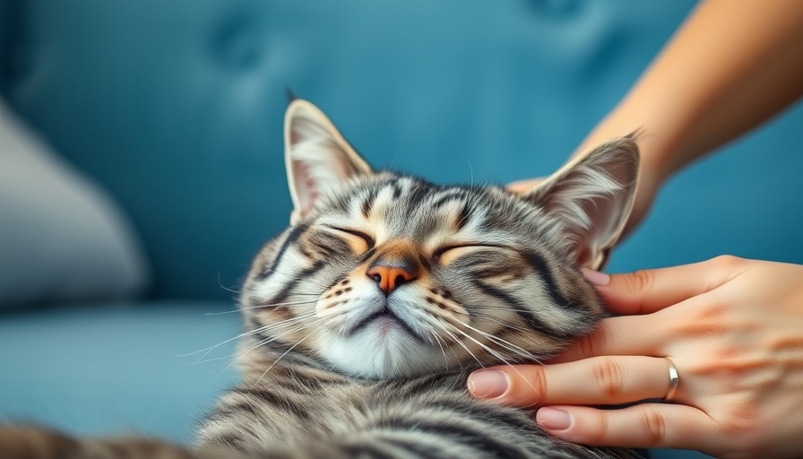 Gray tabby cat enjoys massage, showcasing cat massage benefits.