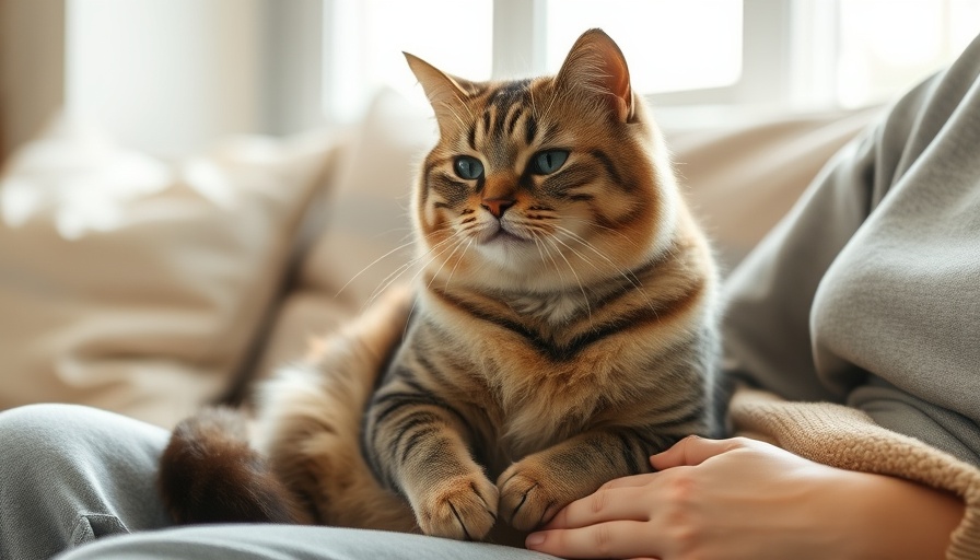 Adopting a senior cat lounging comfortably on a woman's lap.