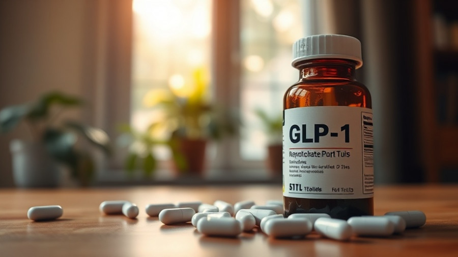 GLP-1 medication bottle and pills under sunlight.