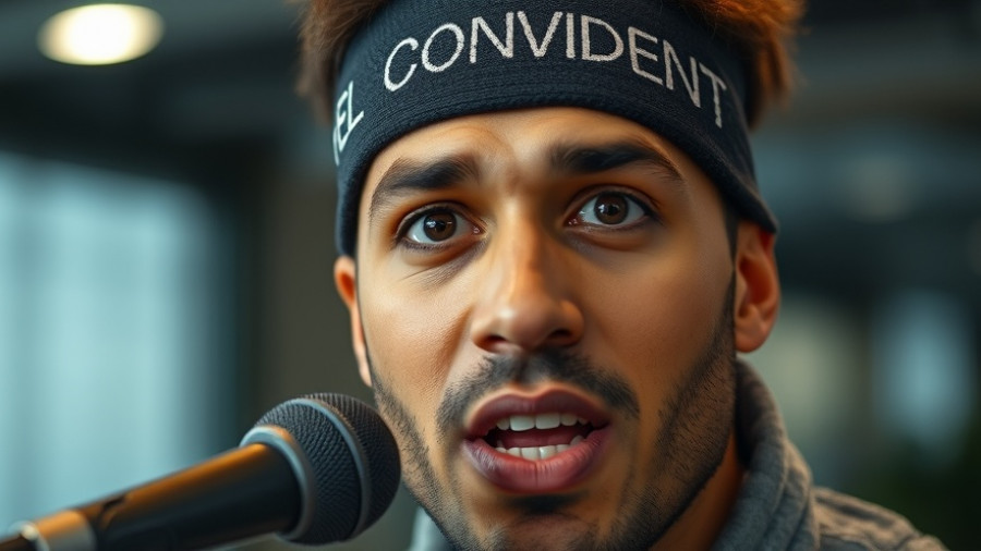 Man engaging in looksmaxxing tips indoors with microphone