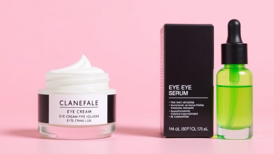Eye serum vs eye cream comparison, vibrant packaging, pastel background.