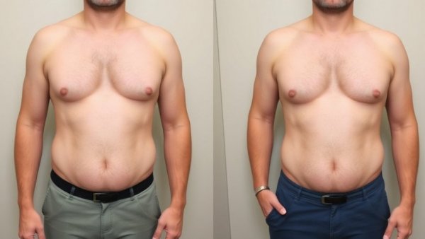 Gynecomastia surgery before and after, two body conditions, clinical setting.