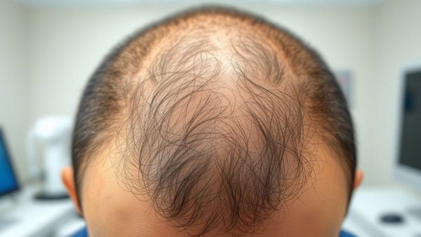 Hairline restoration treatments: close-up after 2600 graft hair transplant.