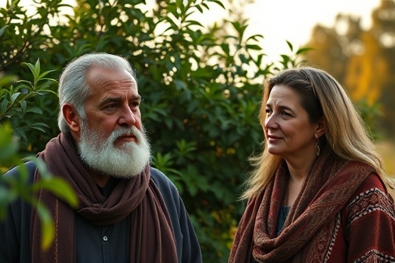 principled individuals, thoughtful expression, embodying values integrity, photorealistic, serene outdoor setting with lush greenery, highly detailed, gentle breeze moving foliage, ultra-HD quality, earthy tones, golden hour lighting, shot with a 24mm lens.