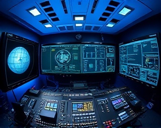 advanced strategy tools deployment, meticulous, calibrating systems, photorealistic, digital lab with multiple interfaces, highly detailed, intricate panel displays, sharpened clarity, cool blues, precision lighting, shot with a fisheye lens.