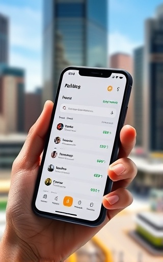 sleek booking app, intuitive, facilitating seamless reservations, photorealistic, on a modern smartphone held in hand with a cityscape background, highly detailed, real-time booking notifications, 1080p, rich vibrant colors, direct sunlight lighting, shot with a macro lens.