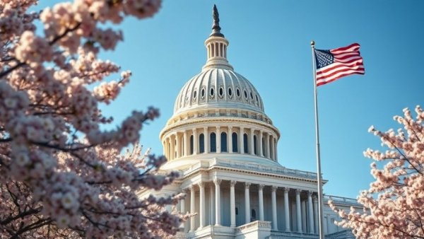 U.S. Capitol dome with cherry blossoms and flag representing Advancing Women’s Health Coverage Act.