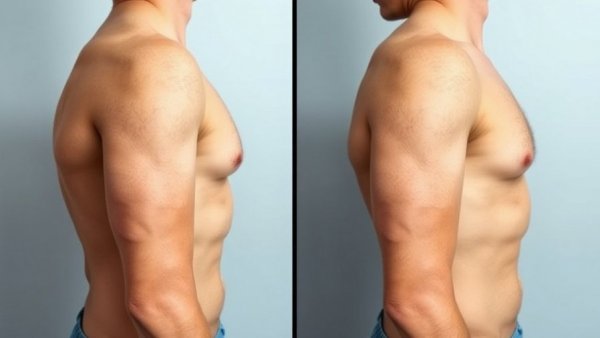 Scarless gynecomastia surgery before and after comparison.