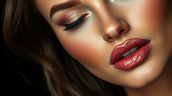 Holiday Glam Tips from Celebrity Makeup Artist: Sparkling eye makeup, glossy lips close-up.
