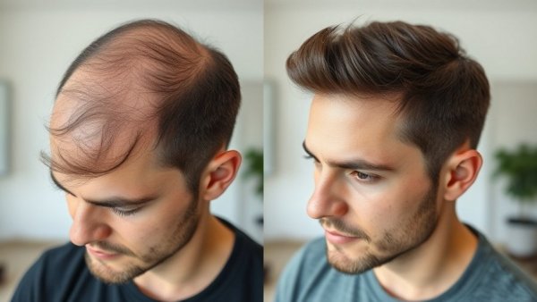 Cosmetic procedures life transformation: before and after hair restoration with visible results.