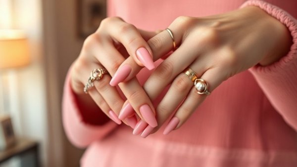 Elegant gradient nails with bold rings, winter nail polish colors 2025.