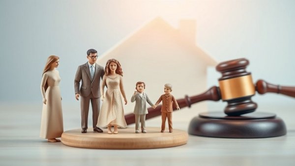 Wooden family figurines with law symbols, representing Family Law Orders Enforcement.