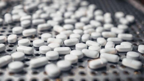 Close-up of white tablets representing Oral Wegovy for Weight Loss on a tray.