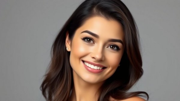 Smiling brunette woman, elegant portrait, Cosmetic Surgery in Your 40s.