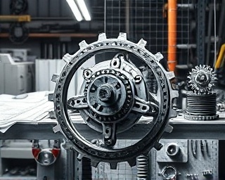 detailed hub diagram, analytical, arranging components, photorealistic, engineering workshop filled with tools and plans, highly detailed, rotating gears and working models, ultra-HD, grayscale, industrial lighting, shot with a 60mm macro lens.