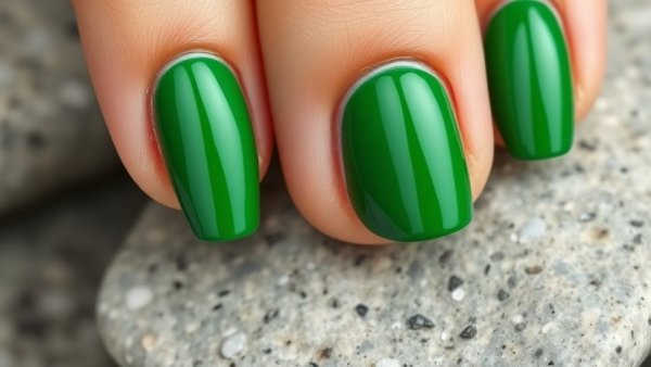 Evergreen nails winter manicure with glossy finish