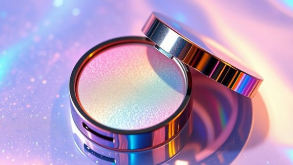 Rainbow highlighter on holographic surface, 2016 makeup trends.