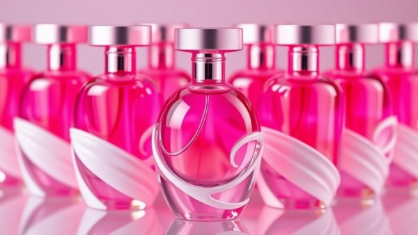 Glossy pink fragrance bottles, Best New Fragrances January display