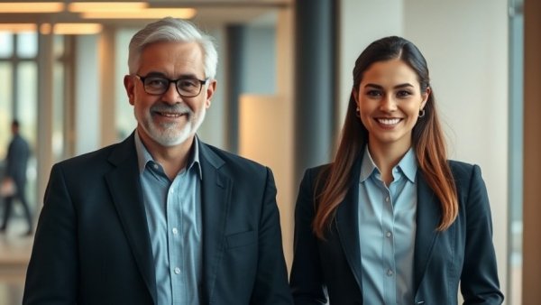 Confident professionals in an office setting discussing family law.