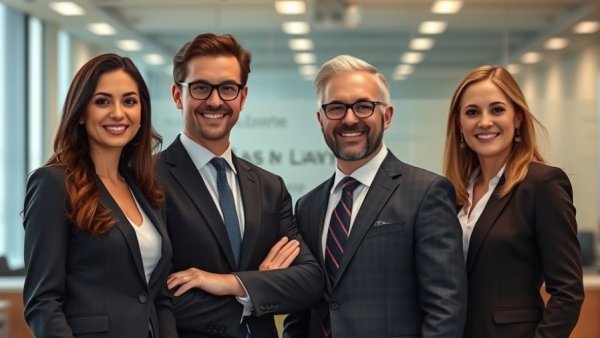 Two family law attorneys in Century City office, formal attire, smiling.