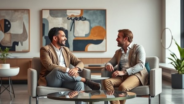 Modern office dialogue between two individuals