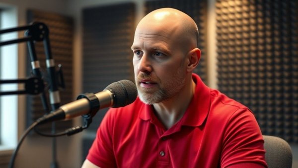 Bald man discussing on podcast, Why I'm Bald As A Hair Transplant Surgeon.